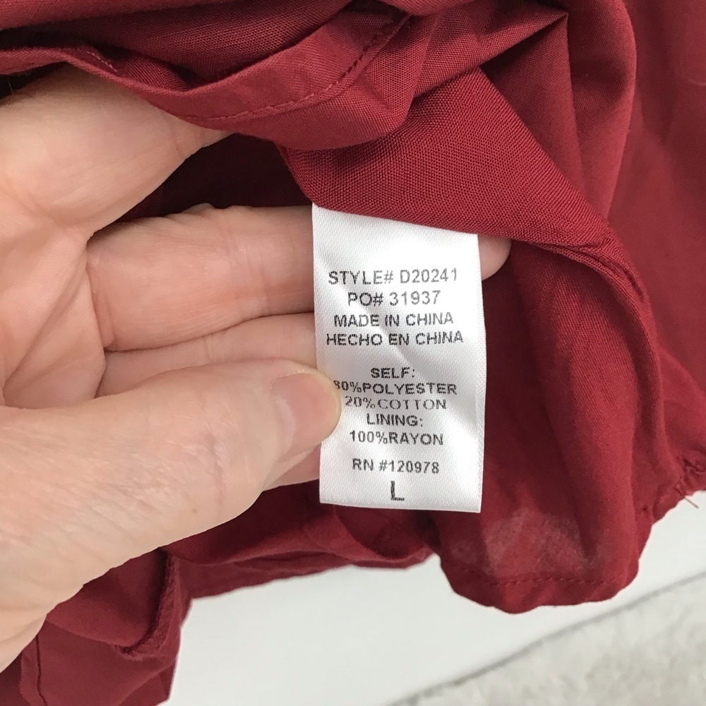 ENTRO NWT Poplin Ruffle Sleeve Baby Doll Mini Dress Maroon Career Size L - Picture 10 of 11